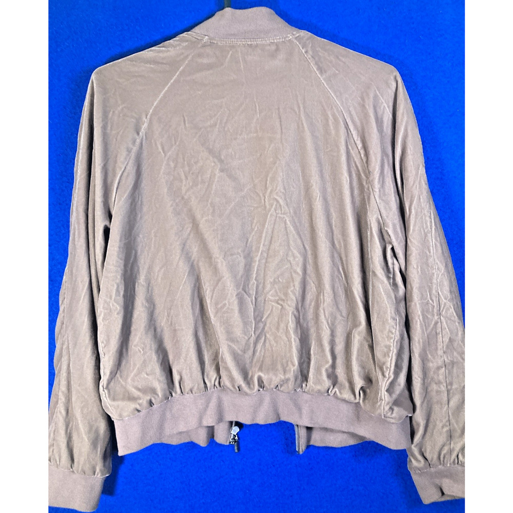 Saks Fifth Avenue Velour Bomber Jacket Womens Medium Brown Super Soft Zip Up - Picture 4 of 15